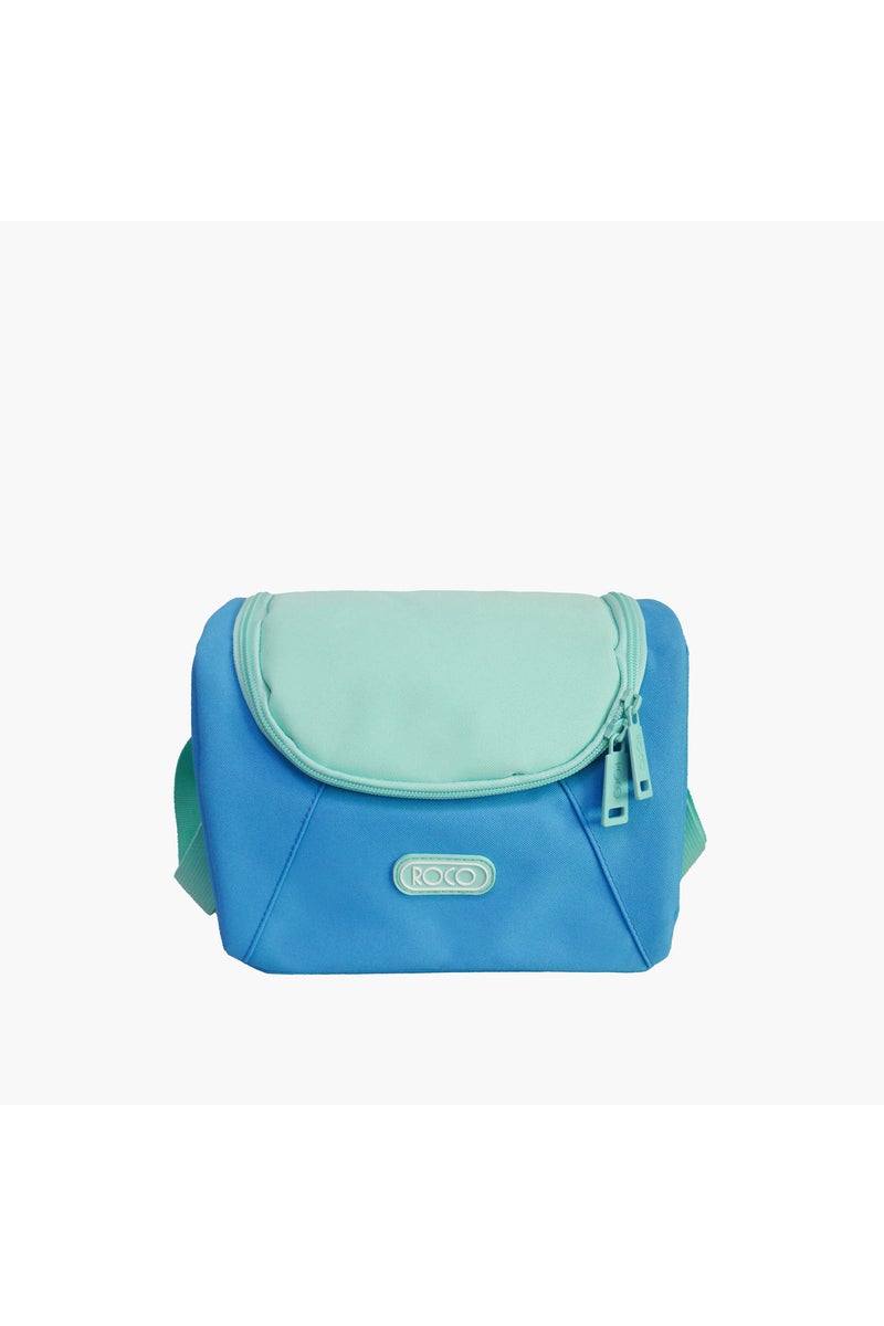 Solid Lunch Bag with Adjustable Strap and Zip Closure